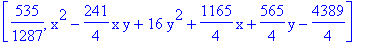 [535/1287, x^2-241/4*x*y+16*y^2+1165/4*x+565/4*y-4389/4]
